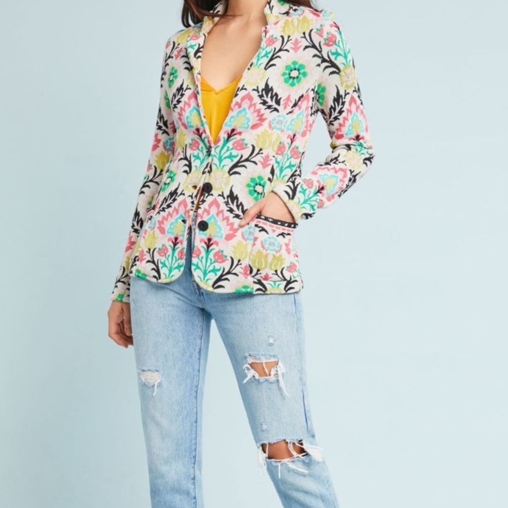 Anthropologie Aldomartins Floral Intarsia Jacket Sz XS